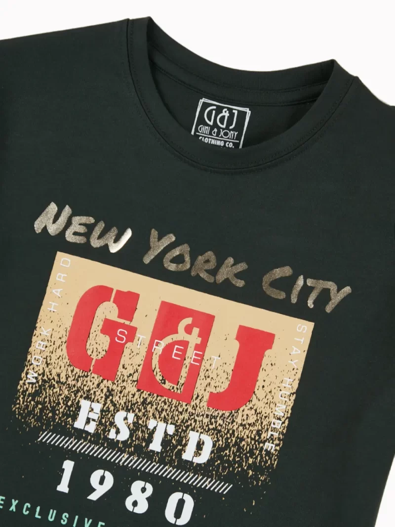 Gini And Jony Boys Green Graphic Print Cotton T-Shirt Half Sleeves