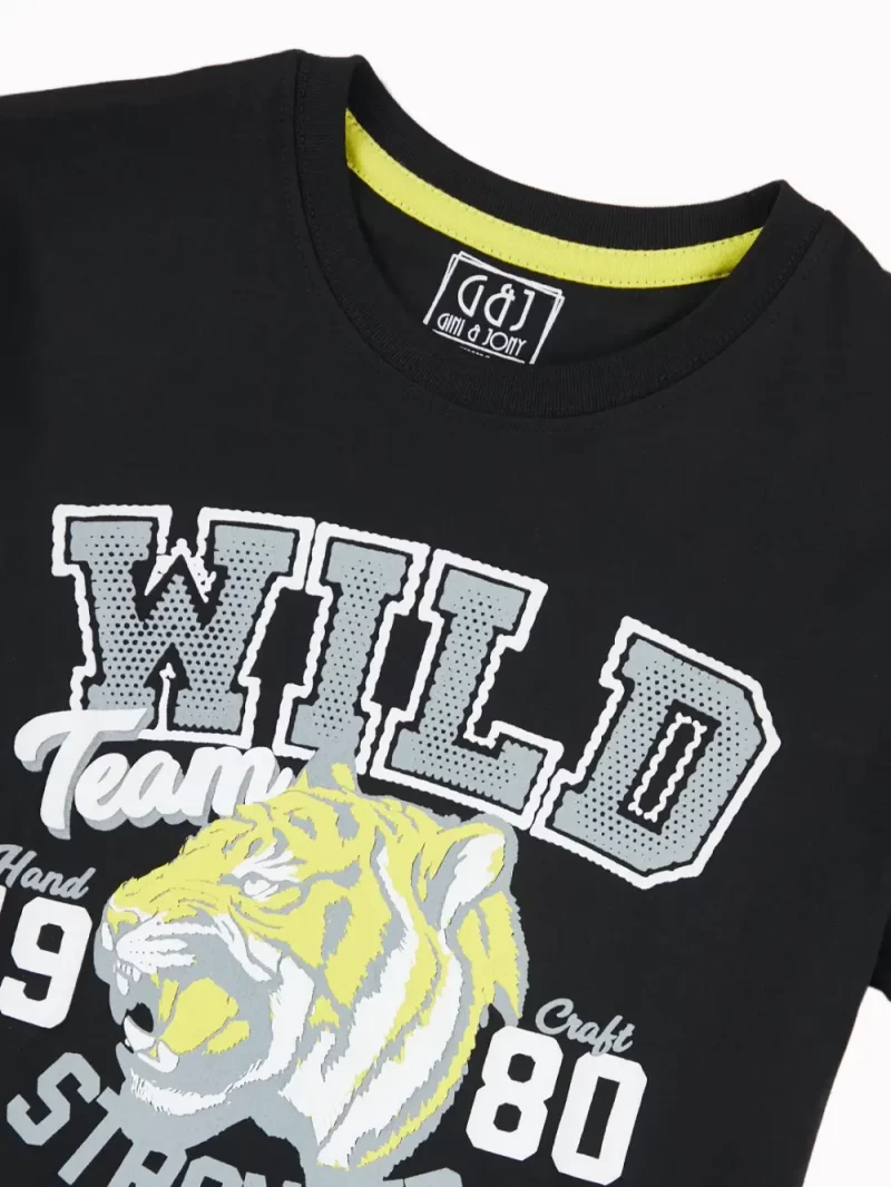 Gini And Jony Boys Black Graphic Print Cotton T-Shirt Half Sleeves