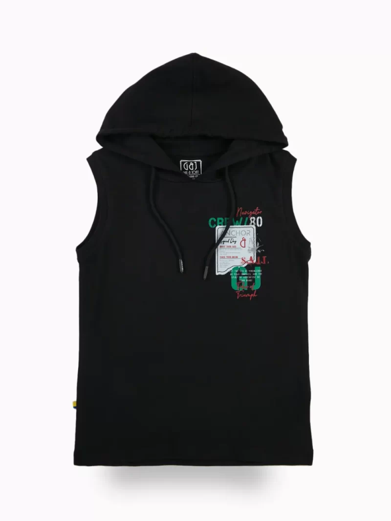Gini And Jony Boys Black Typographic Print Cotton Sando Sleeveless