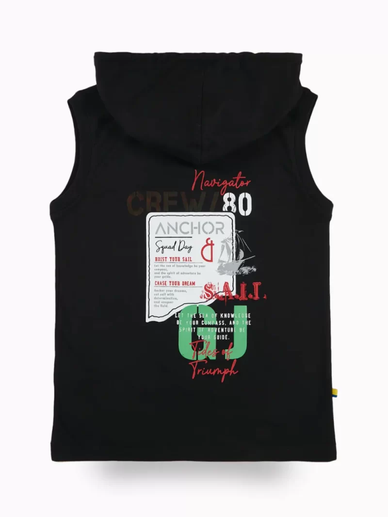 Gini And Jony Boys Black Typographic Print Cotton Sando Sleeveless