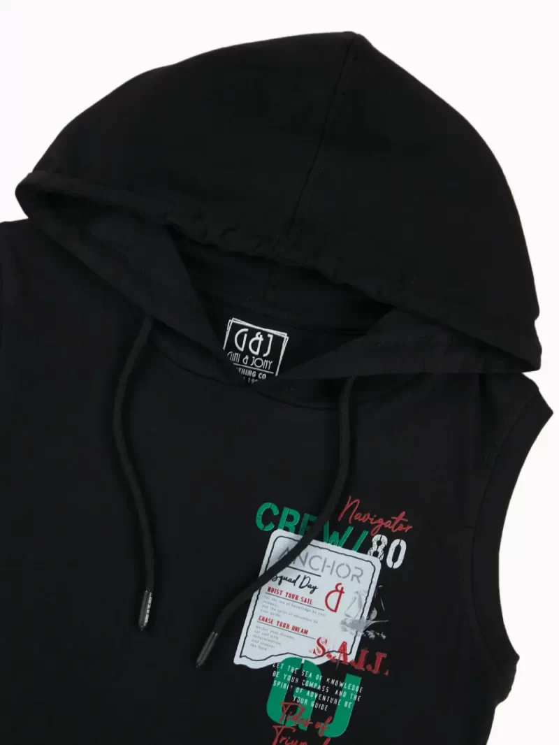 Gini And Jony Boys Black Typographic Print Cotton Sando Sleeveless