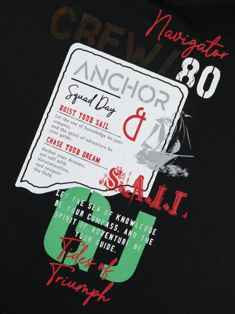 Gini And Jony Boys Black Typographic Print Cotton Sando Sleeveless