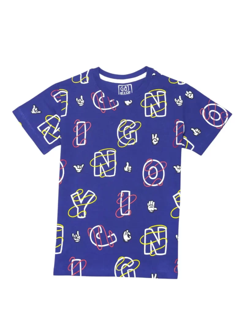 Gini And Jony Boys Blue Alphabetic Print Cotton T-Shirt Half Sleeves