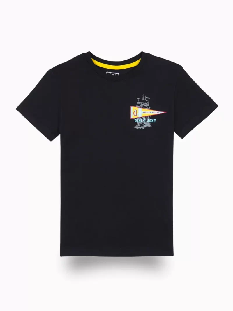Gini And Jony Boys Black Graphic Print Cotton T-Shirt Half Sleeves