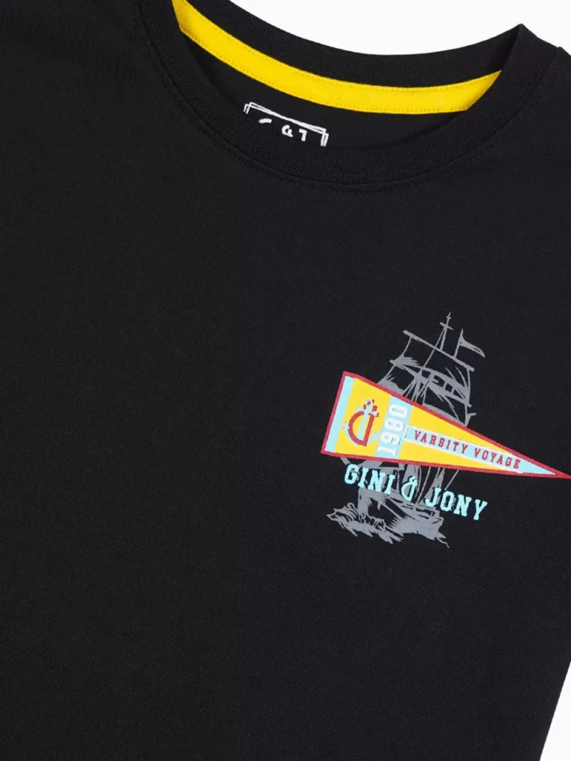 Gini And Jony Boys Black Graphic Print Cotton T-Shirt Half Sleeves