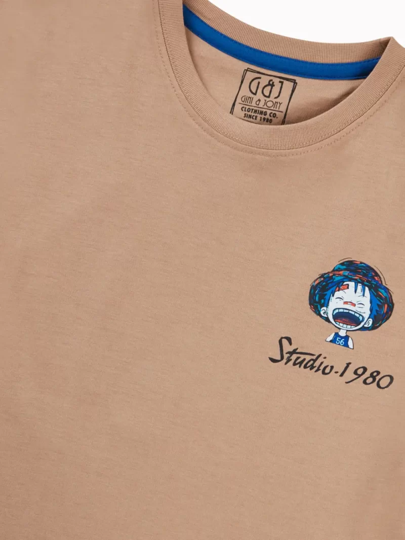 Gini And Jony Boys Brown Graphic Print Cotton T-Shirt Half Sleeves