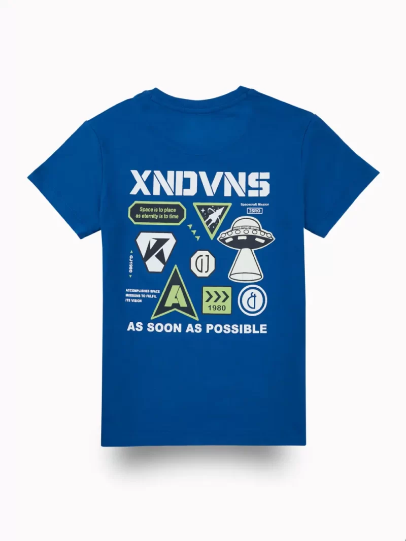Gini And Jony Boys Blue Graphic Print Cotton T-Shirt Half Sleeves