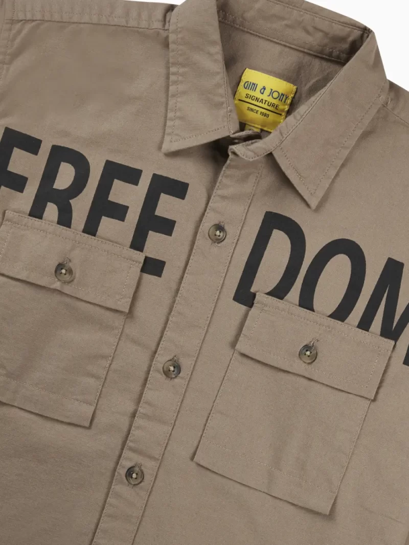 Gini And Jony Boys Brown Typographic Print Cotton Shirt Full Sleeves