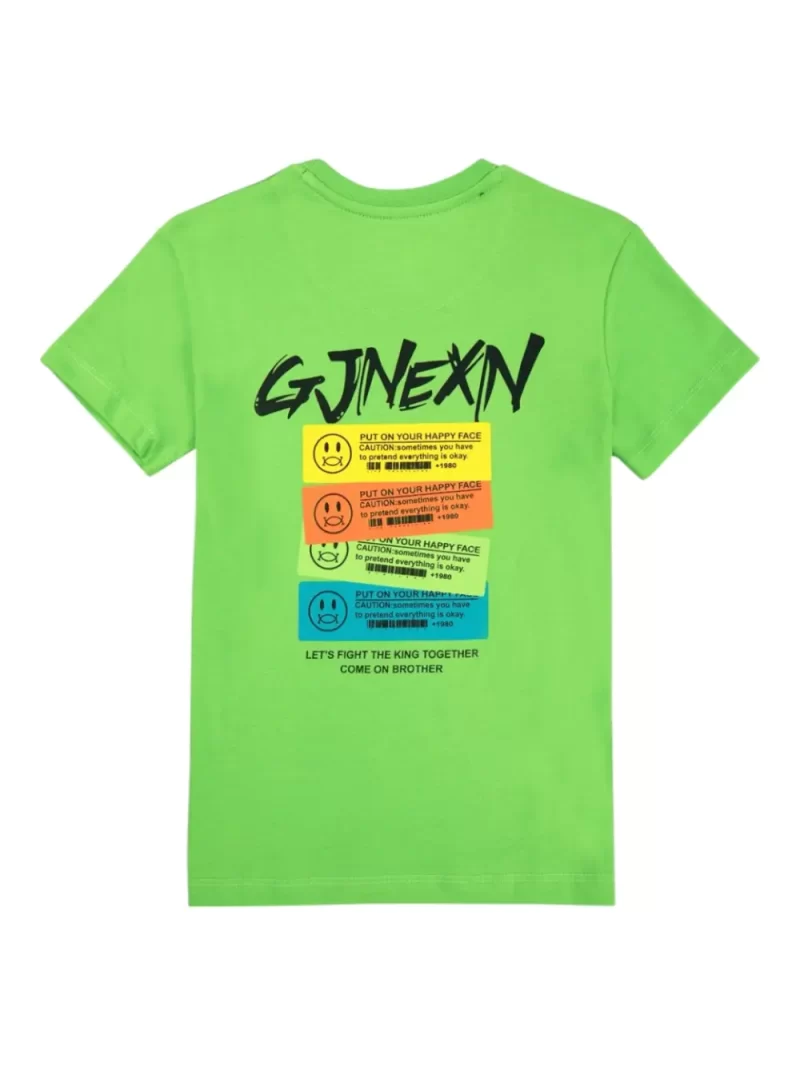 Gini And Jony Boys Green Typographic Print Cotton T-Shirt Half Sleeves
