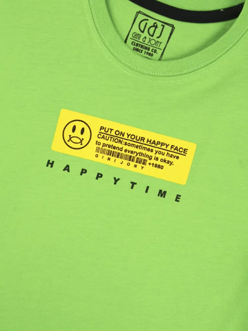 Gini And Jony Boys Green Typographic Print Cotton T-Shirt Half Sleeves