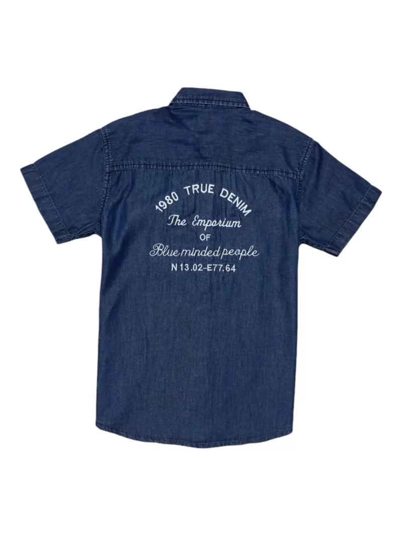 Gini And Jony Boys Blue Embroidery Denim Shirt Half Sleeves