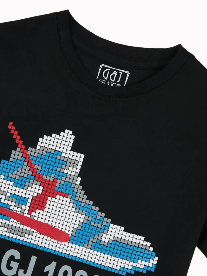 Gini And Jony Boys Black Graphic Print Cotton T-Shirt Half Sleeves