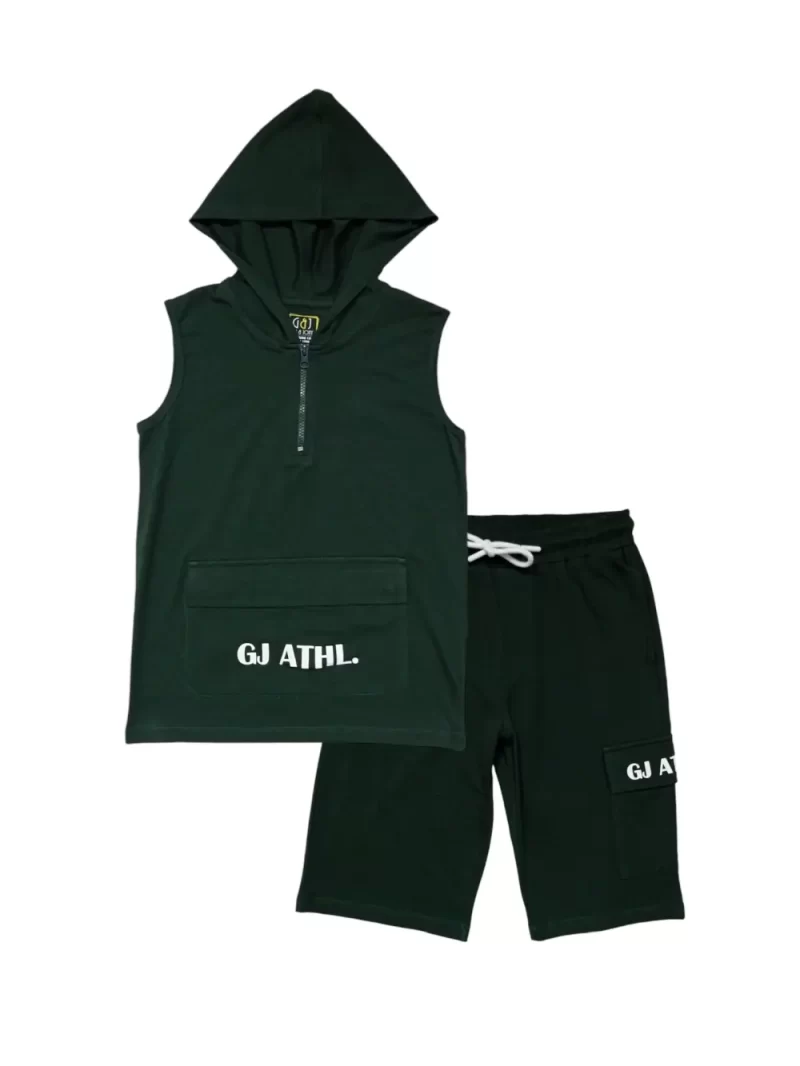 Gini And Jony Boys Dark Green Typographic Print Cotton Co-Ordinate Sleeveless
