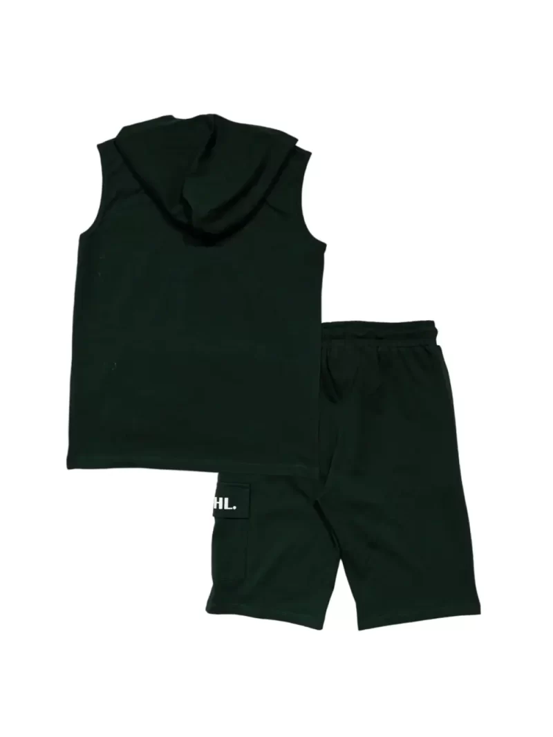 Gini And Jony Boys Dark Green Typographic Print Cotton Co-Ordinate Sleeveless
