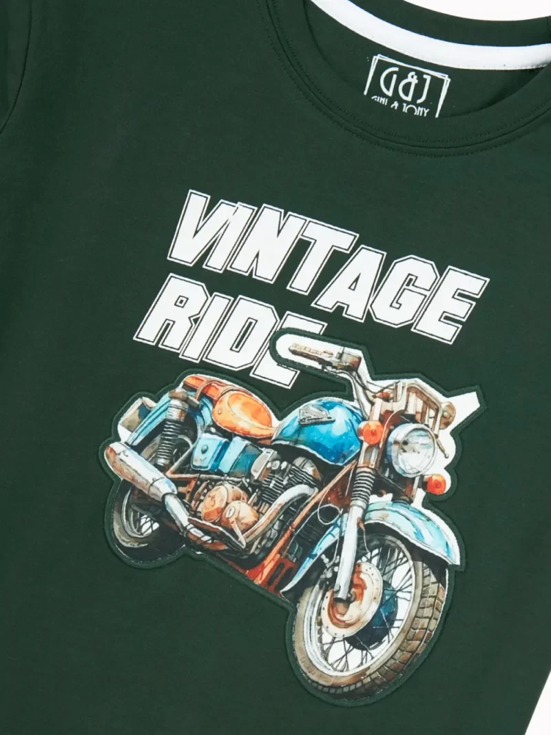 Gini And Jony Boys Dark Green Graphic Print Cotton T-Shirt Half Sleeves
