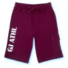 Gini And Jony Boys Burgundy Typographic Print Cotton Bermuda Elasticated
