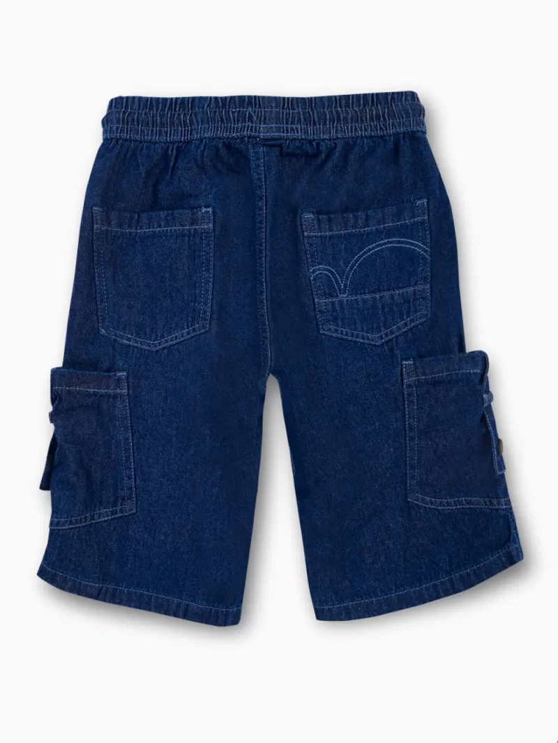 Gini And Jony Boys Dark Blue Solid Denim Bermuda Elasticated