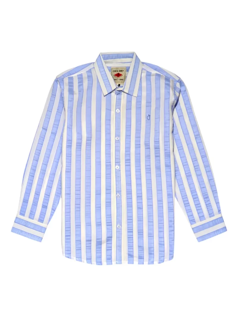 Gini And Jony Boys Blue Stripes Cotton Shirt Full Sleeves
