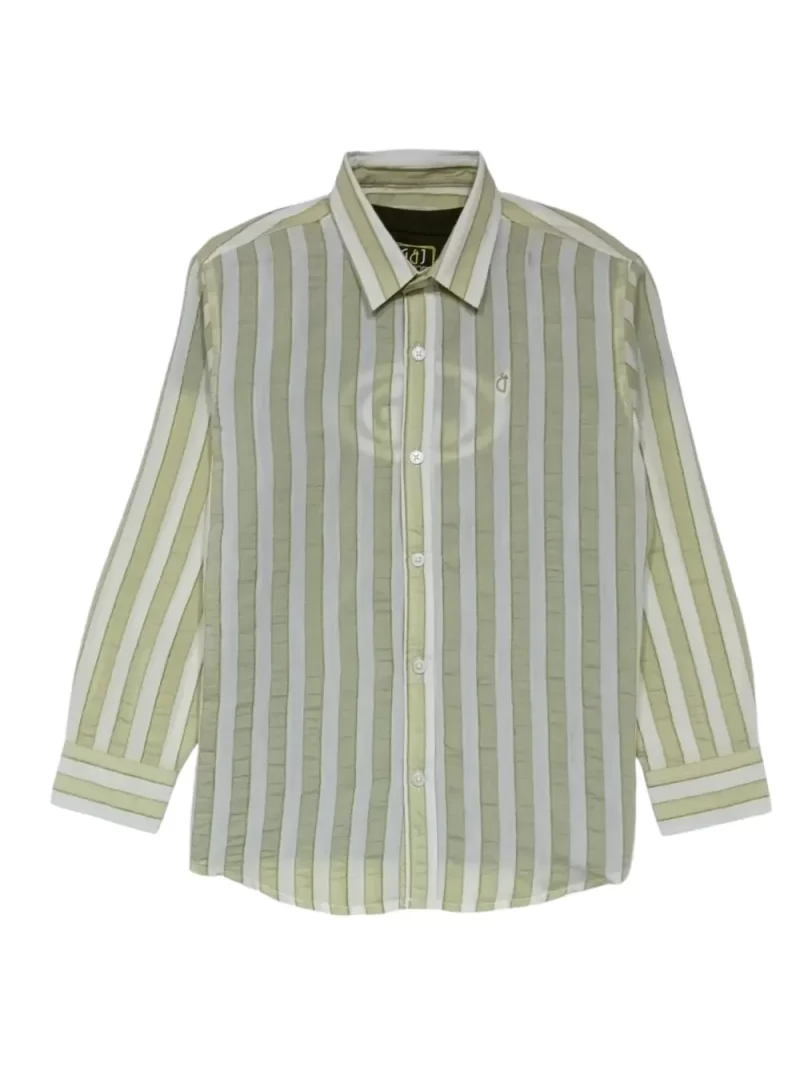 Gini And Jony Boys Green Stripes Cotton Shirt Full Sleeves