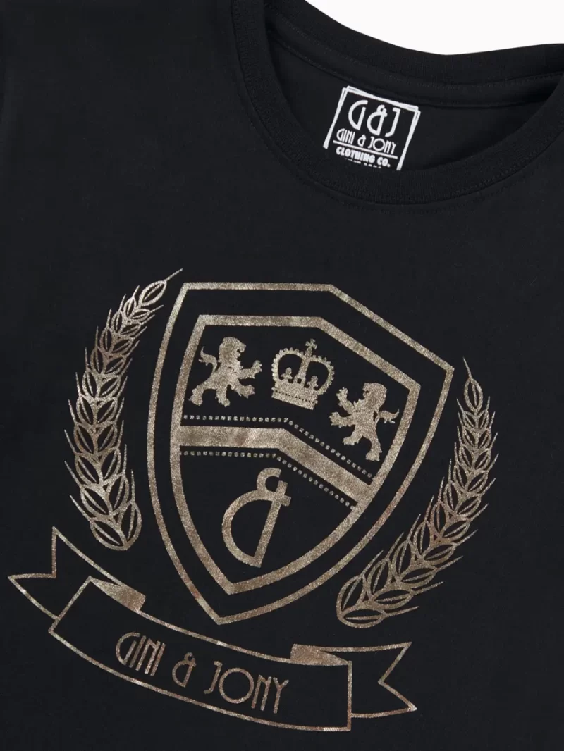 Gini And Jony Boys Black Metallic Print Cotton T-Shirt Half Sleeves