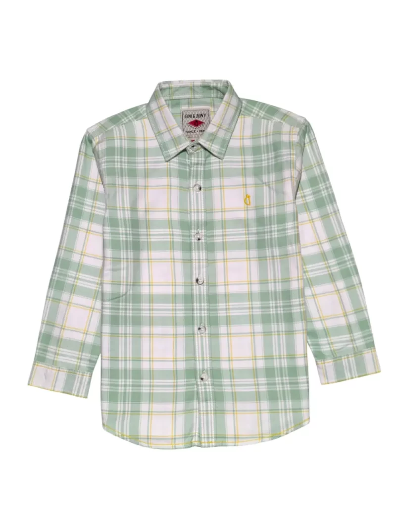 Gini And Jony Boys Green Checks Cotton Shirt Full Sleeves