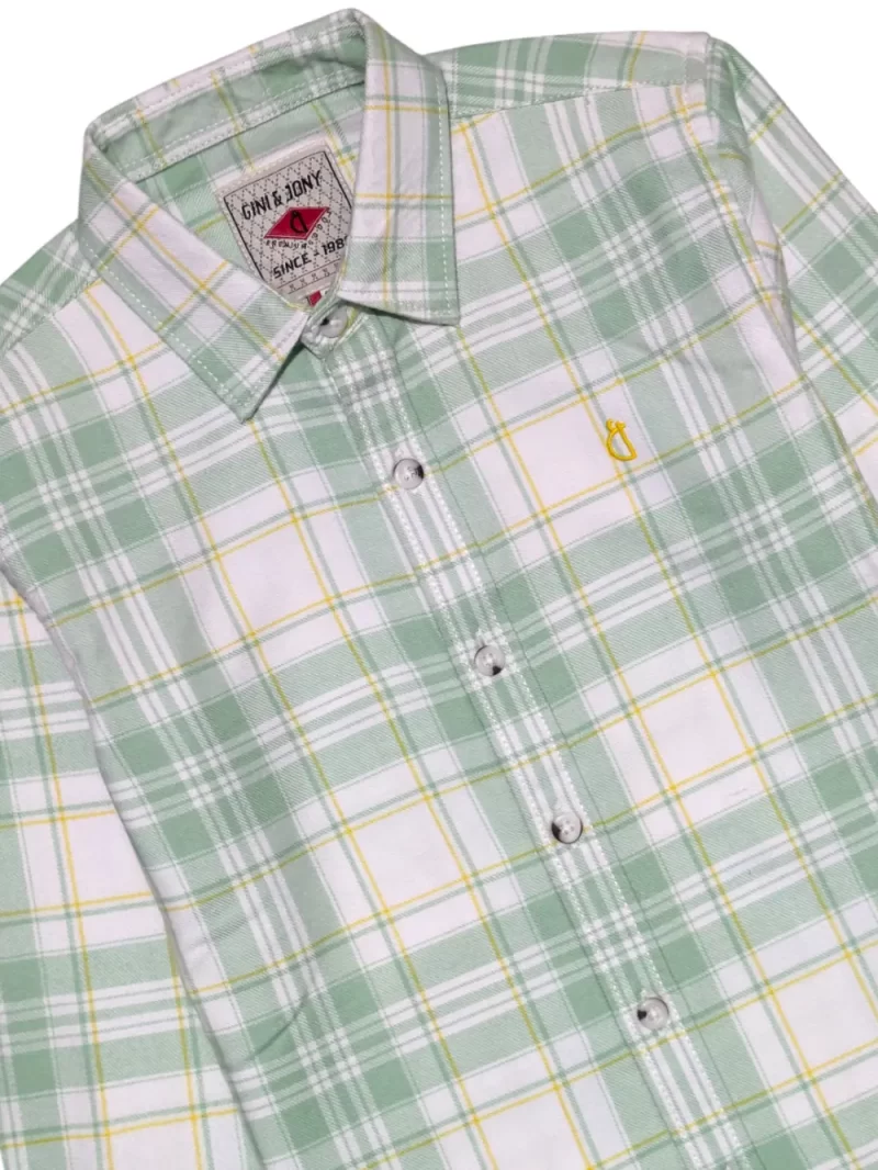 Gini And Jony Boys Green Checks Cotton Shirt Full Sleeves