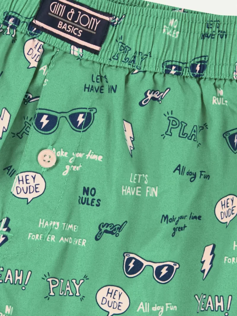 Gini And Jony Boys Green Conversational Print Cotton Boxer Shorts Elasticated