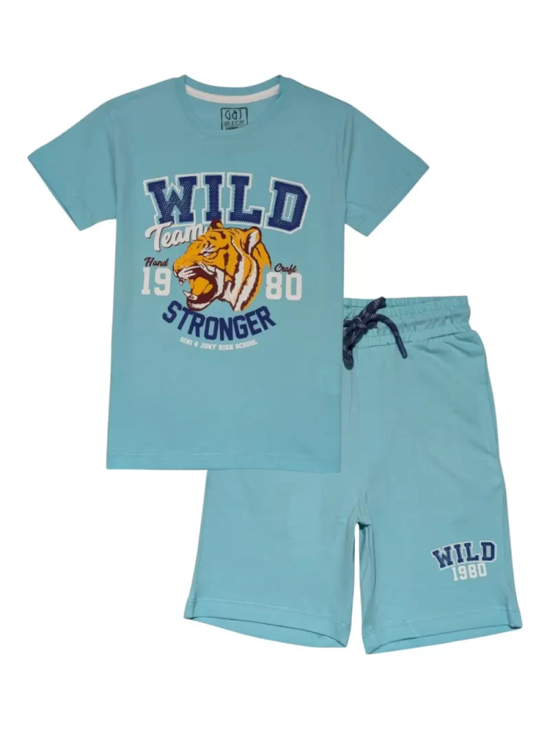 Gini And Jony Boys Blue Graphic Print Cotton Co-Ordinate Half Sleeves