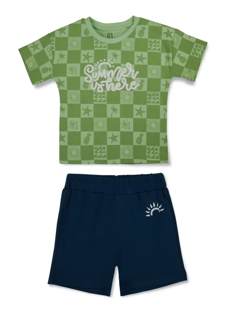 Gj Baby Boys Green Conversational Print Cotton Baby Set Half Sleeves