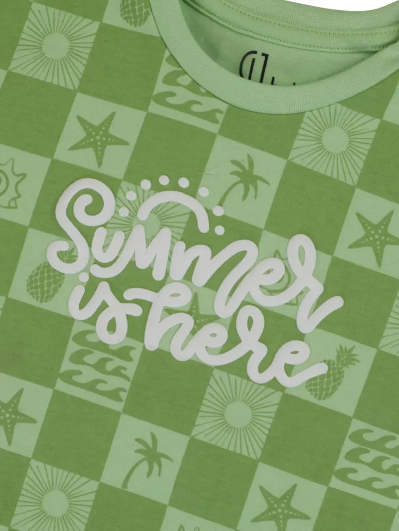 Gj Baby Boys Green Conversational Print Cotton Baby Set Half Sleeves