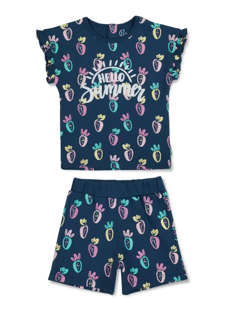 Gj Baby Girls Navy Blue Conversational Print Cotton Baby Set Half Sleeves