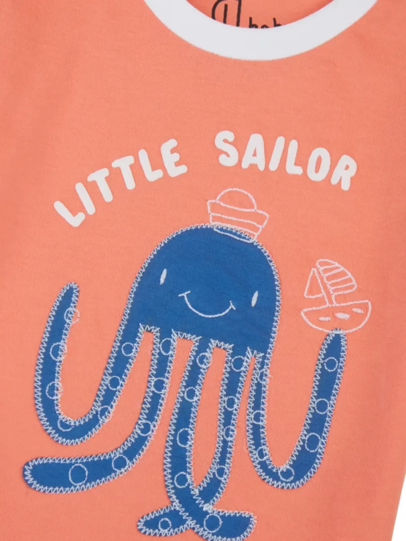 Gj Baby Boys Orange Applique Cotton T-Shirt Half Sleeves