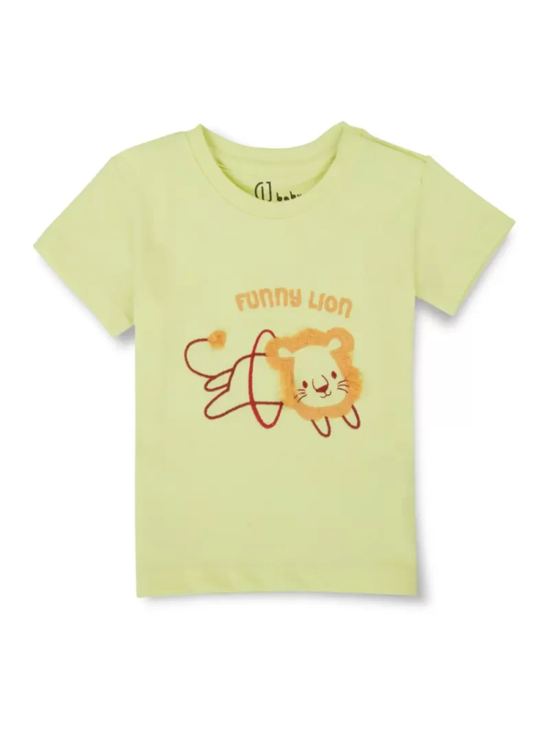 Gj Baby Boys Yellow Applique Cotton T-Shirt Half Sleeves