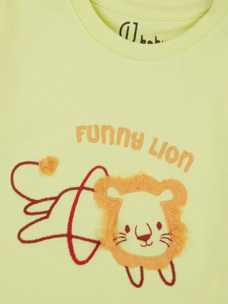 Gj Baby Boys Yellow Applique Cotton T-Shirt Half Sleeves