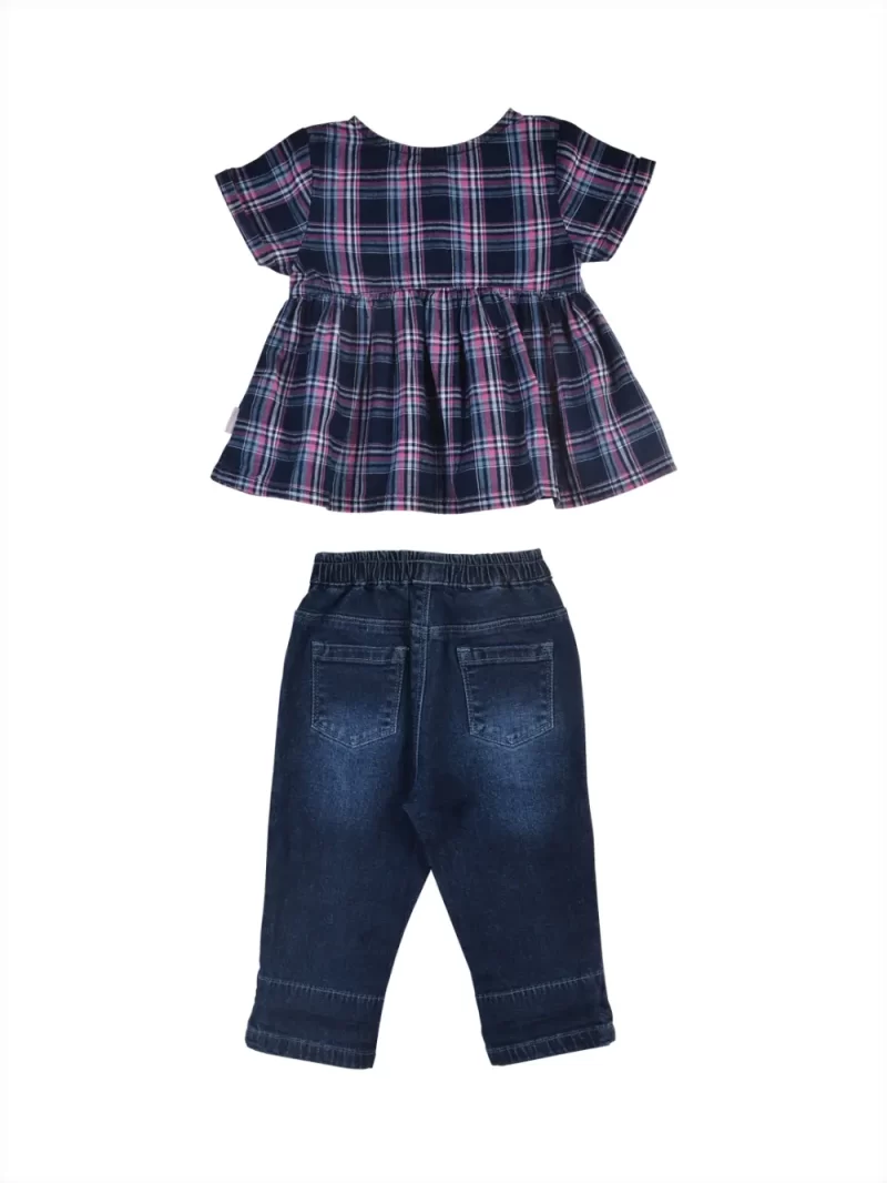 Gj Baby Girls Navy Checks Cotton Co-Ordinate Half Sleeves