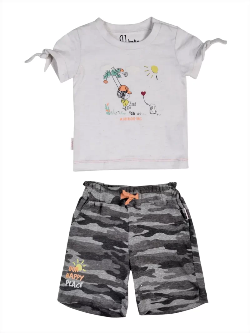 Gj Baby Girls White Graphic Print Cotton Cordinate Half Sleeves