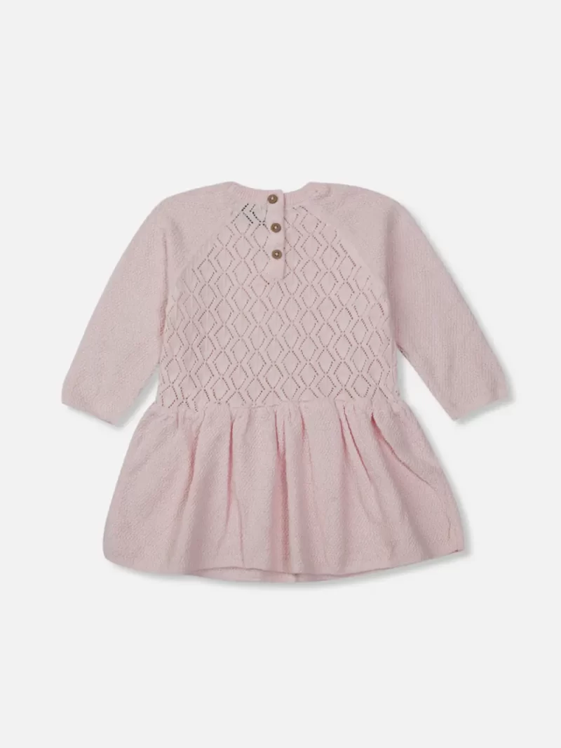 Gj Baby Girls Pink Eyelet Dress Full Sleeves