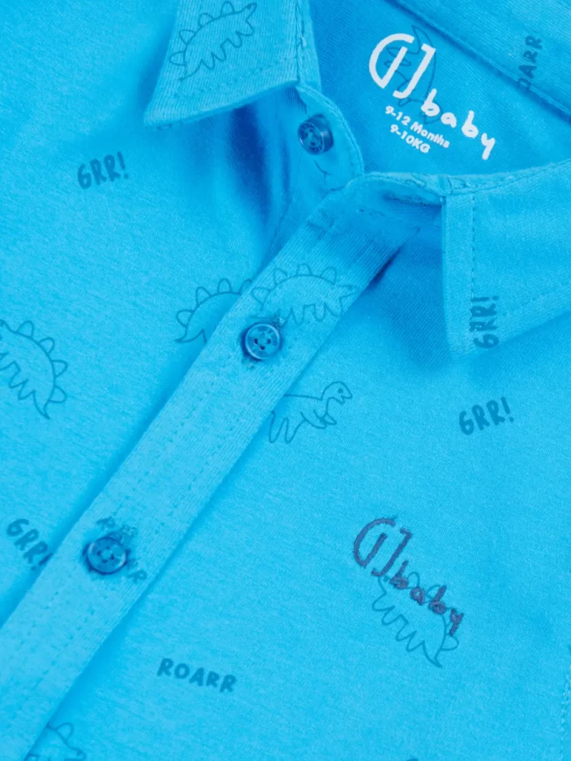 Gj Baby Boys Blue Conversational Print Cotton Shirt Full Sleeves