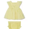 Gj Baby Girls Yellow Solid Net Dress Sleeveless