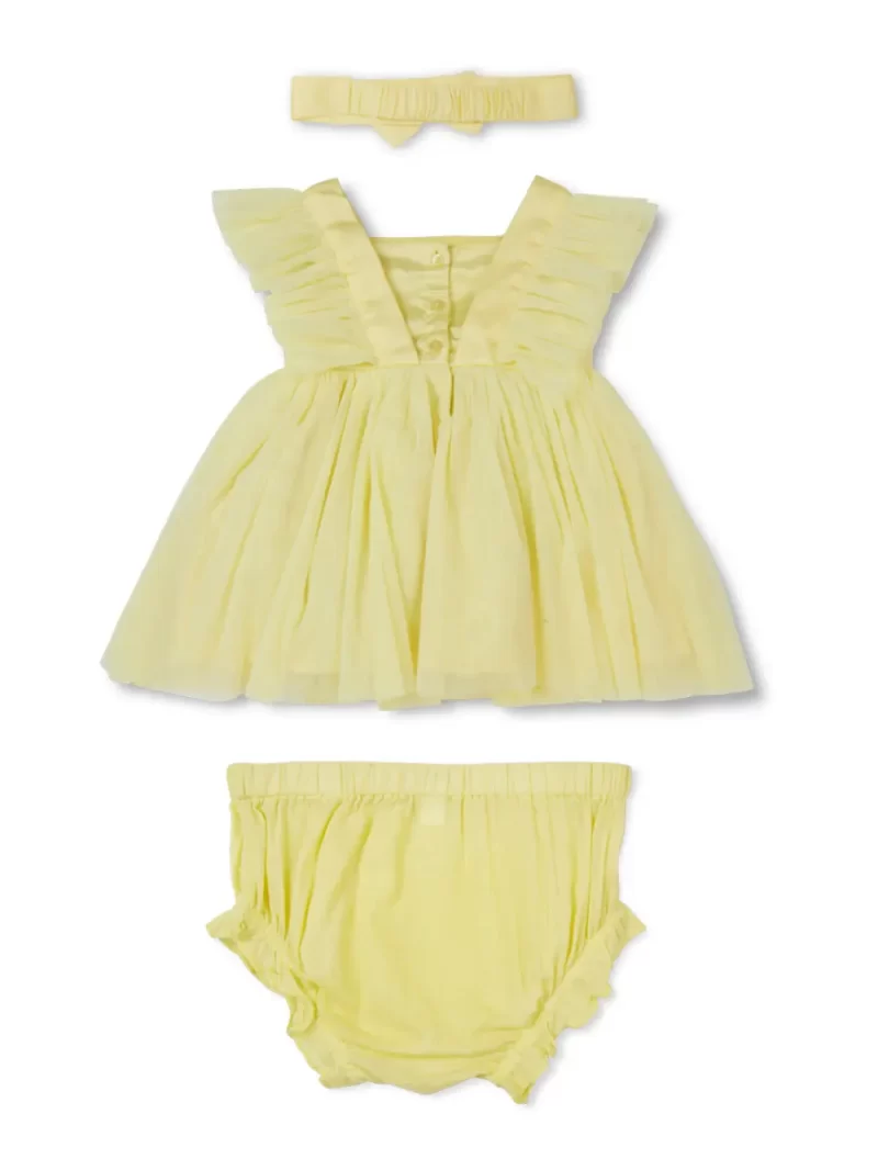Gj Baby Girls Yellow Solid Net Dress Sleeveless