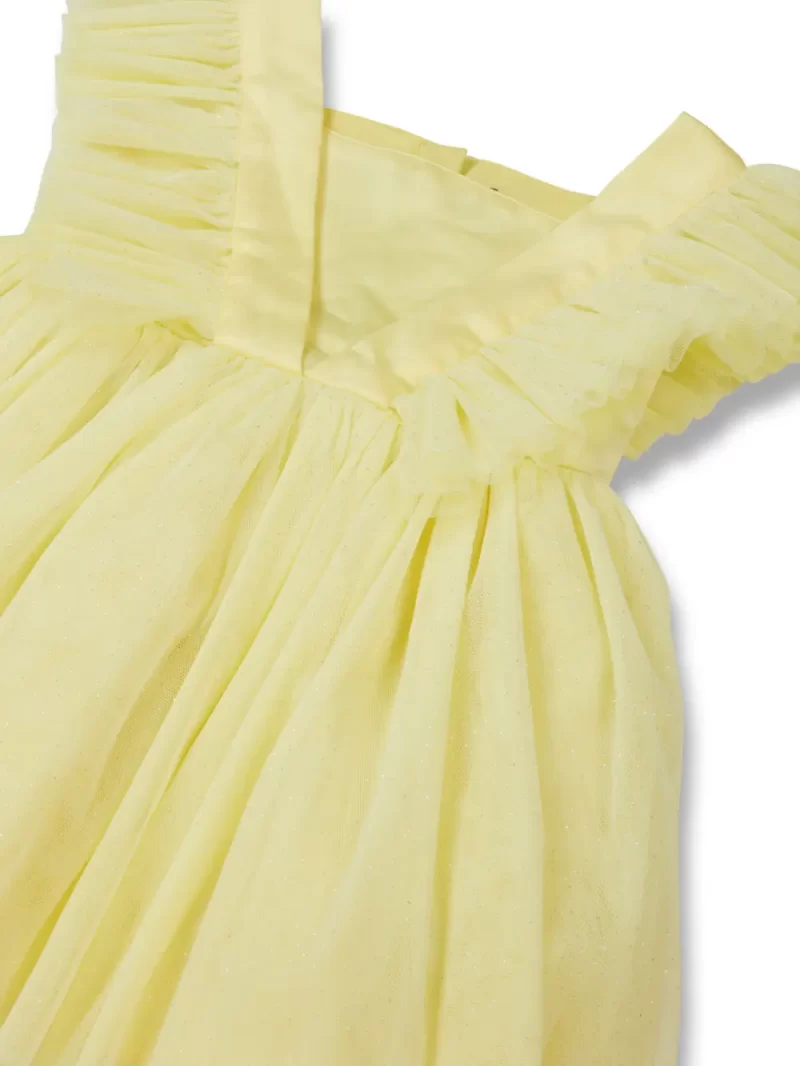 Gj Baby Girls Yellow Solid Net Dress Sleeveless