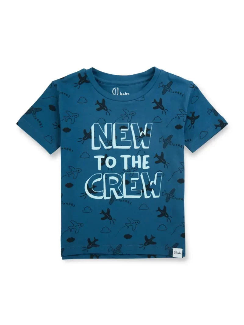 Gj Baby Boys Blue Conversational Print Cotton T-Shirt Half Sleeves