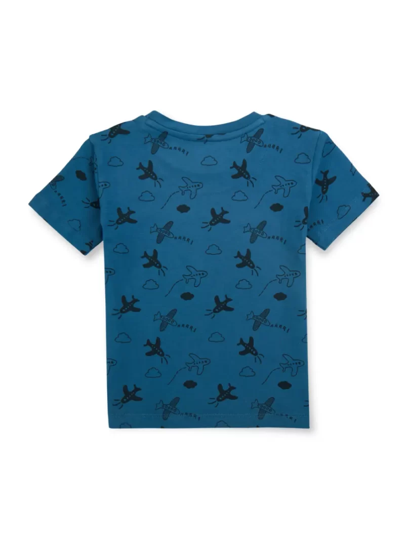 Gj Baby Boys Blue Conversational Print Cotton T-Shirt Half Sleeves