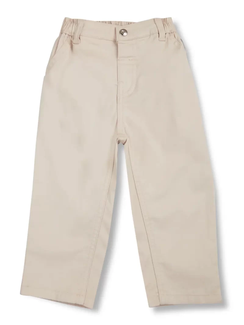 Gj Baby Boys Beige Solid Cotton Trouser Elasticated