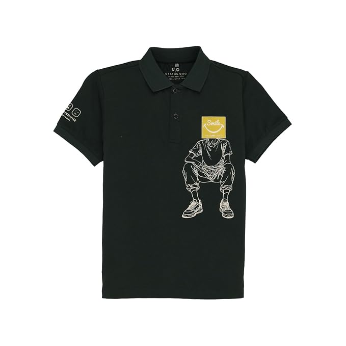 Status Quo Boys Floral Print Polo Collar Half Sleeves Regular Fit Tshirt