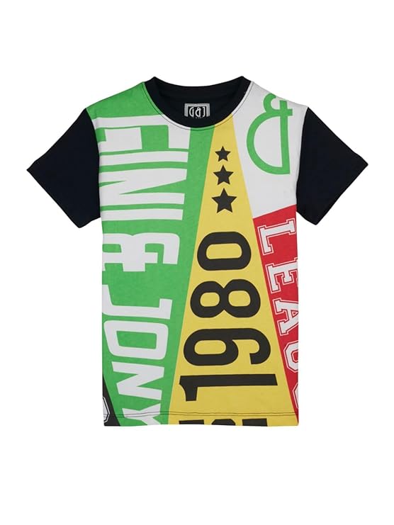 Gini & Jony Boys Multicolour Cotton Printed Crew Neck Half Sleeve T-Shirt