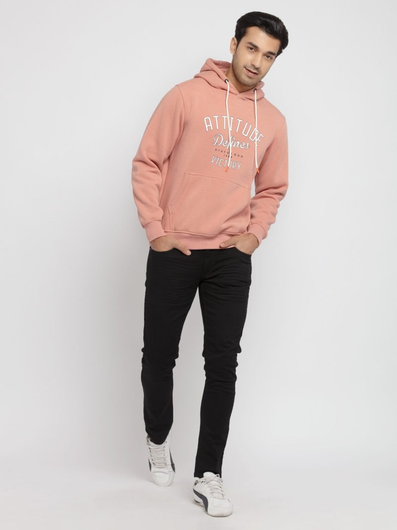 Mens Printed Round Neck Hooded Sweatshirt