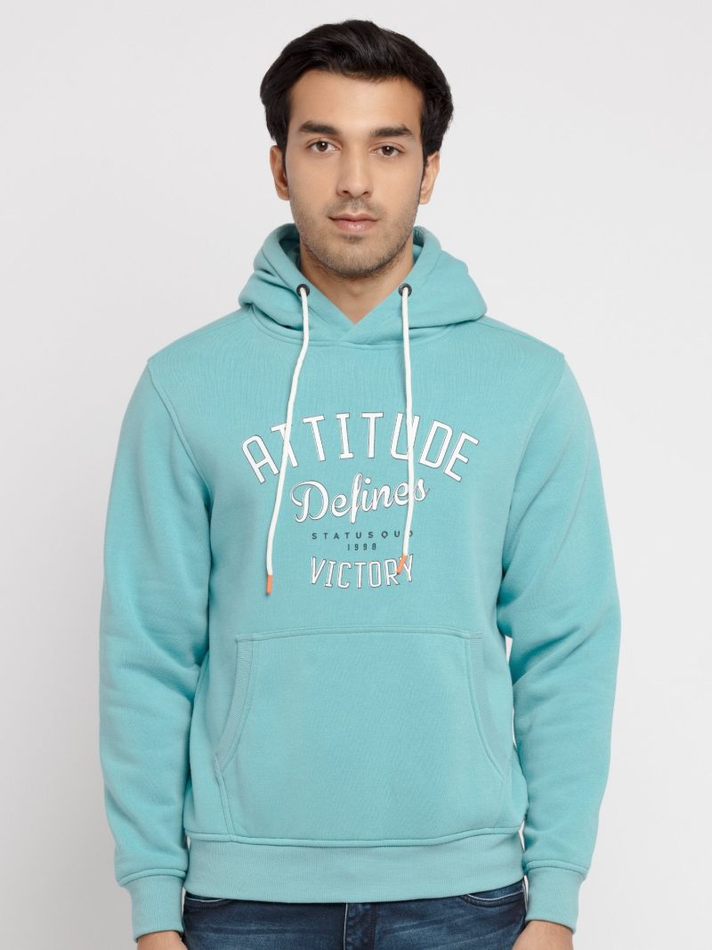 Mens Printed Round Neck Hooded Sweatshirt