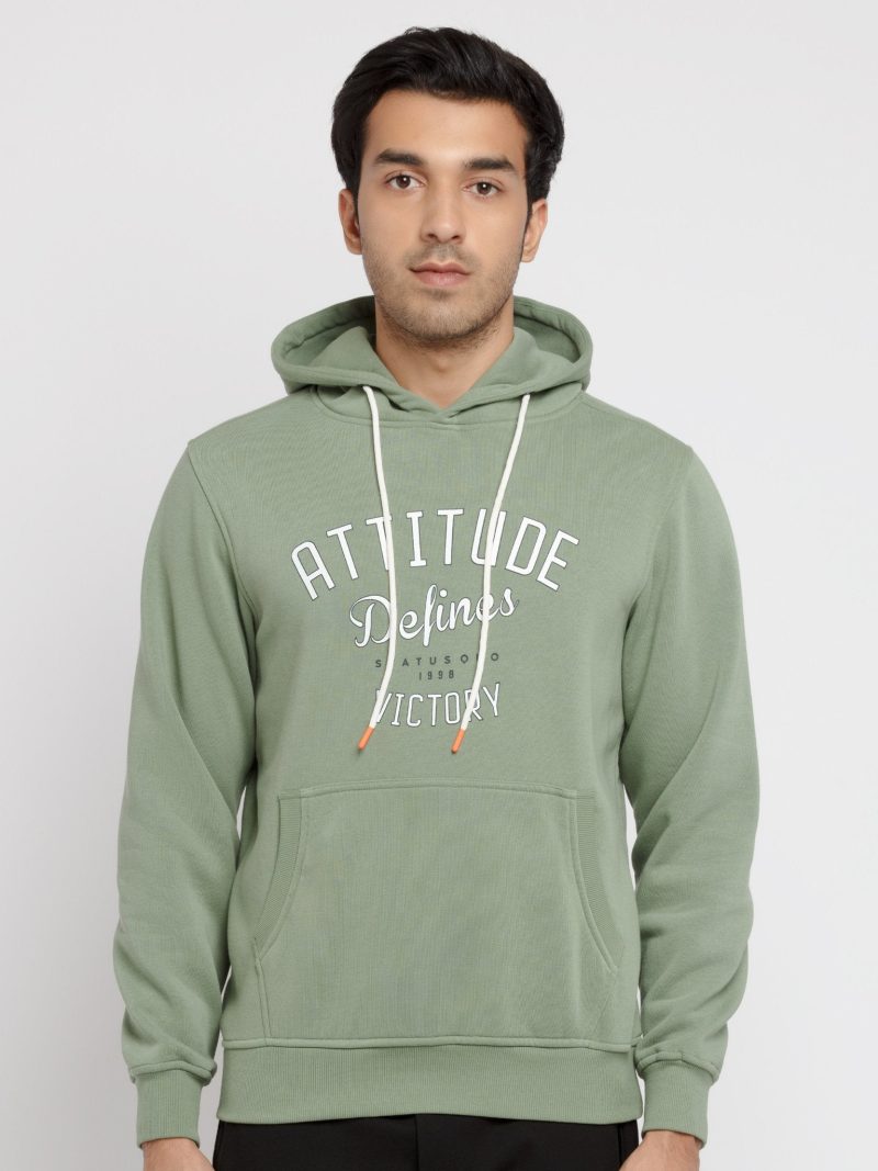 Mens Printed Round Neck Hooded Sweatshirt