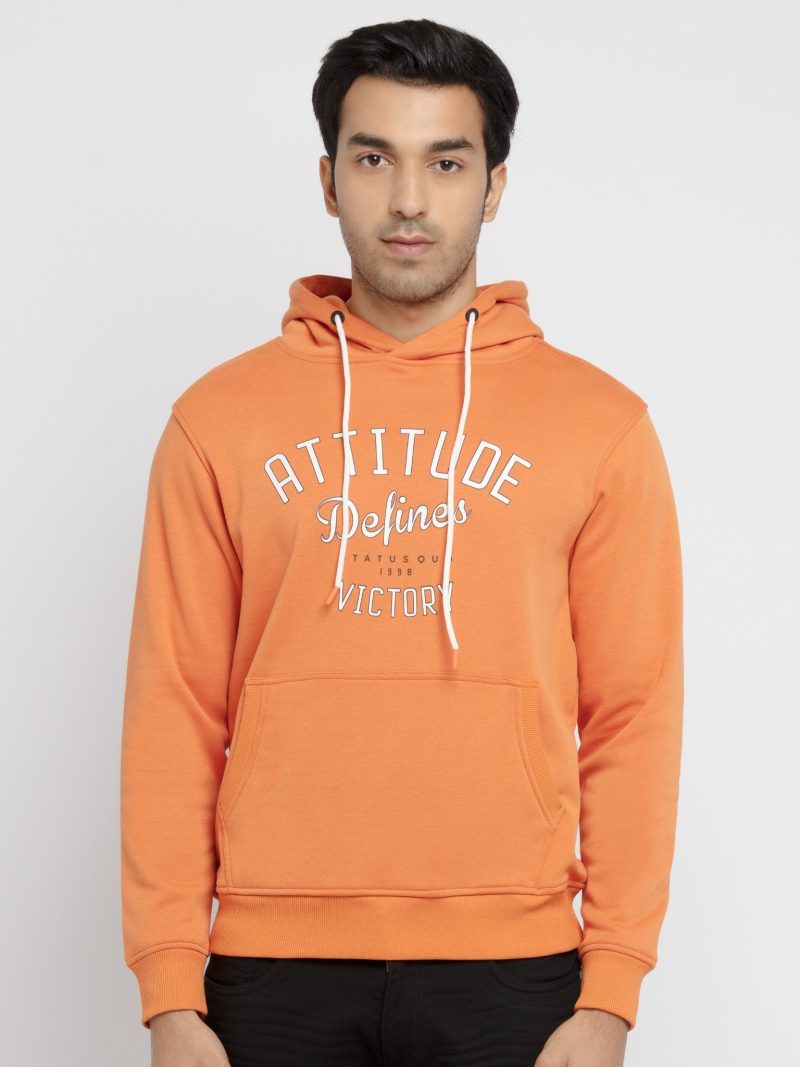 Mens Printed Round Neck Hooded Sweatshirt